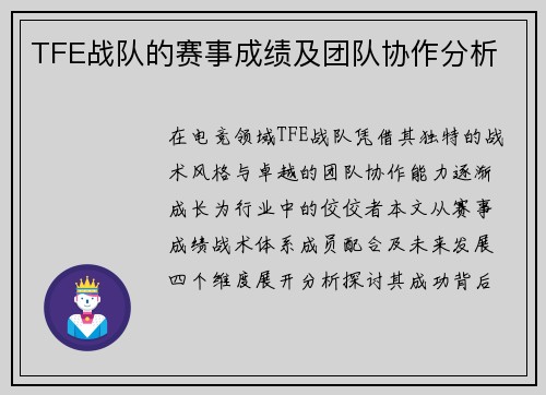 TFE战队的赛事成绩及团队协作分析
